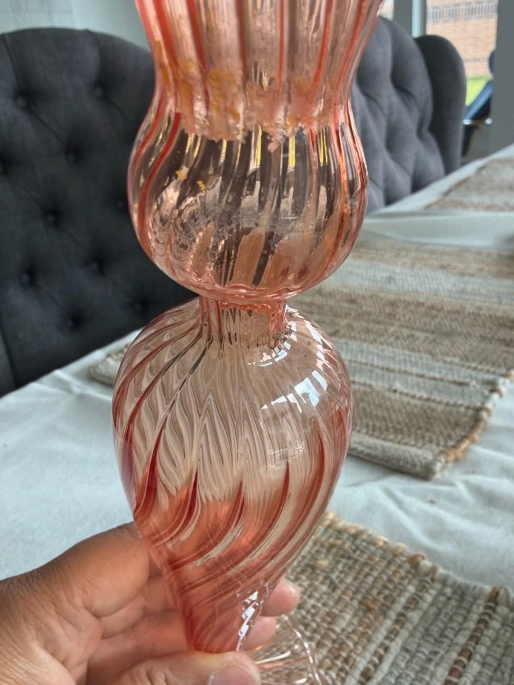 Artful Pink Swirl Glass Candle Holder - Unbranded